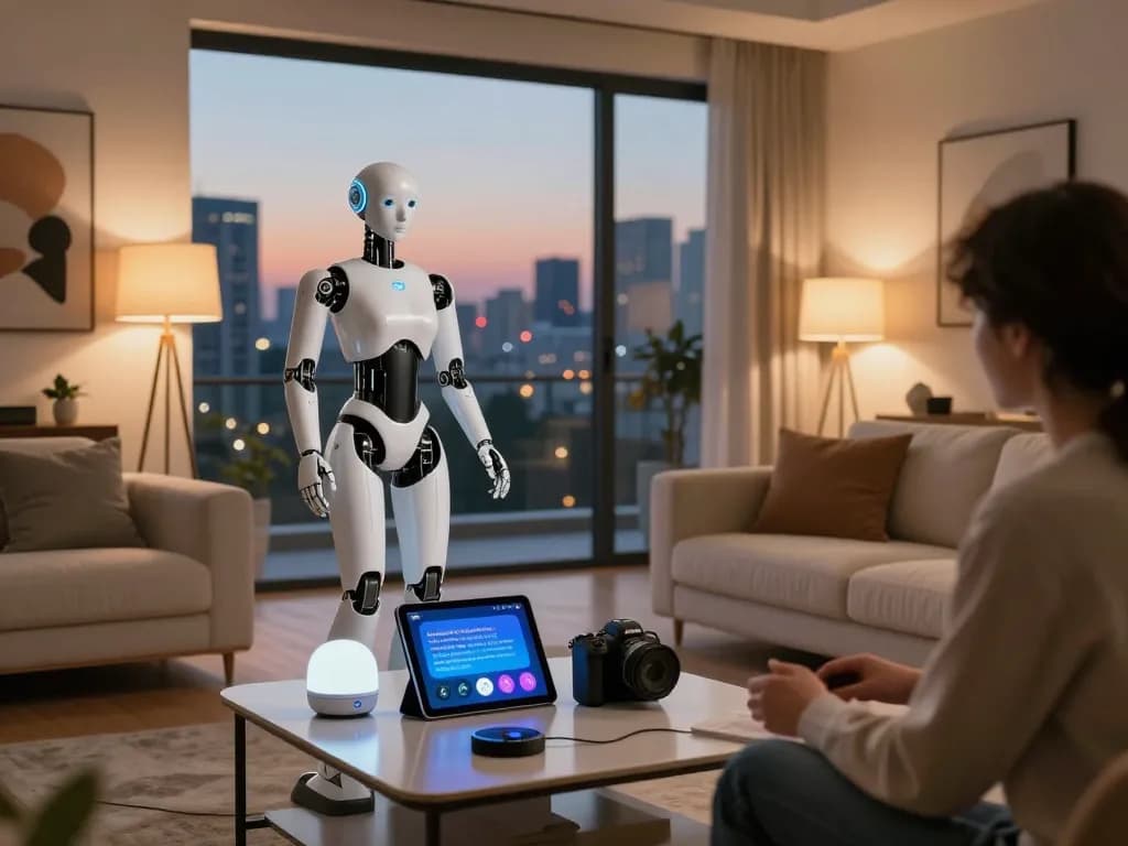 Individual enjoying interaction with a lifelike sex bot in a modern living room setting.