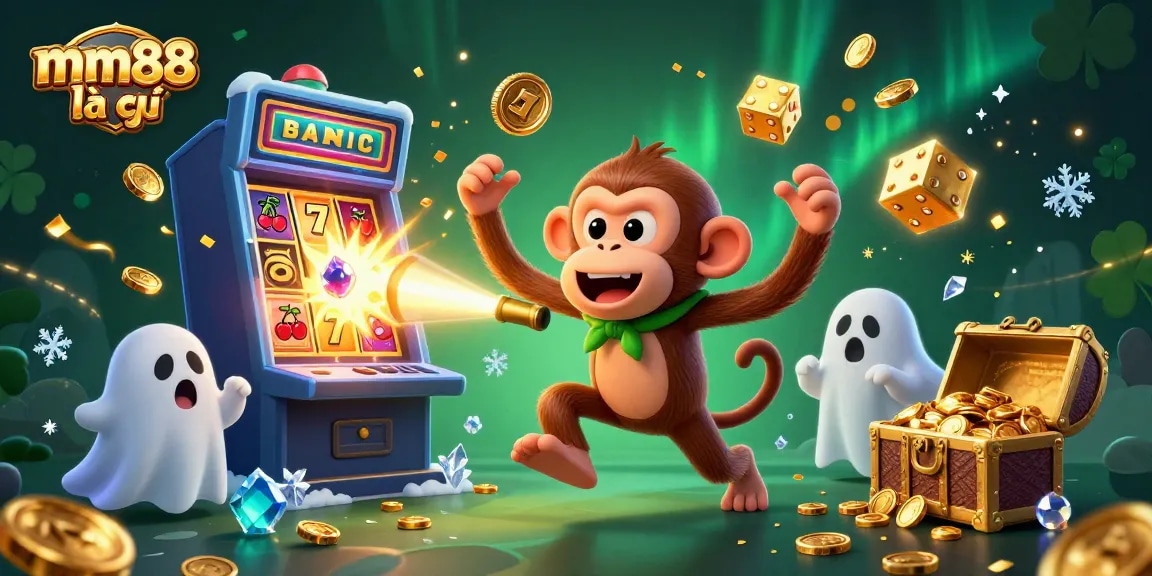 Experience the thrill of gambling at mm88 là gì, with a vibrant illustration showcasing dynamic casino elements and playful characters.