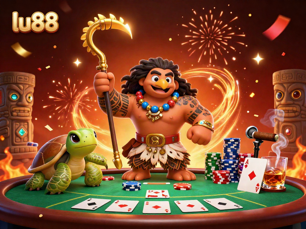 Play exciting poker hands at lu88 with vibrant colors and dynamic characters in action.