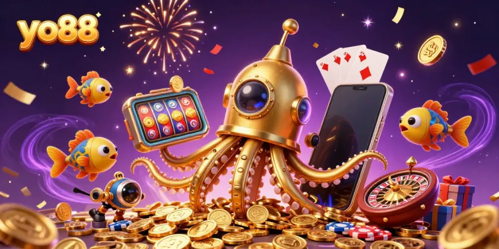 Spin and win at yo88 with vibrant casino elements and treasure-filled underwater scene.