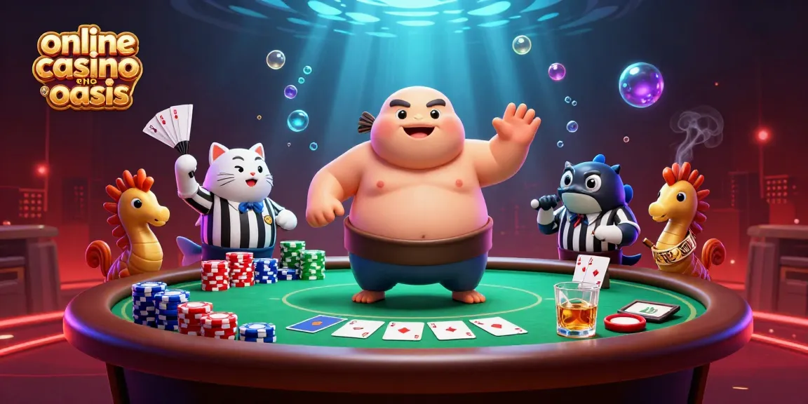Engage in thrilling games at an online casino ohne oasis with vibrant characters and casino elements.