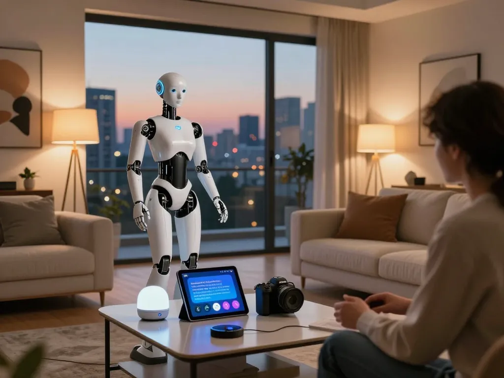 Individual enjoying interaction with a lifelike sex bot in a modern living room setting.