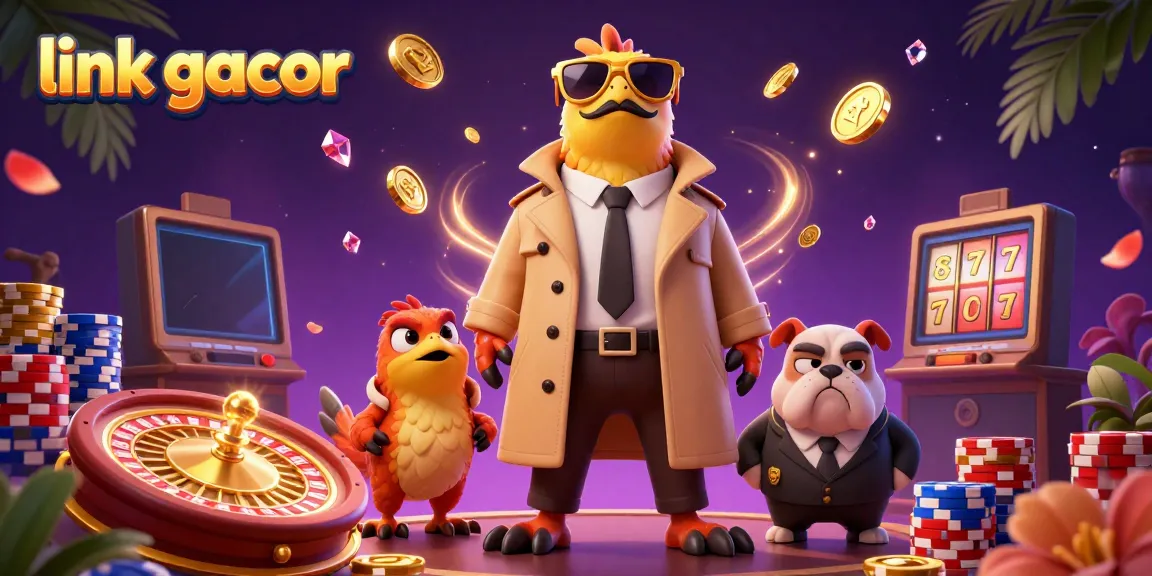 Experience excitement with link gacor in a vibrant casino scene featuring raptors and sparkling gems.