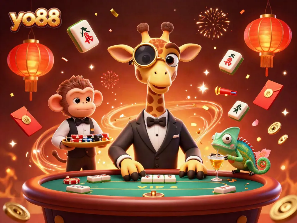 Engage with yo88's vibrant casino scene featuring high-roller giraffe and dynamic gaming elements