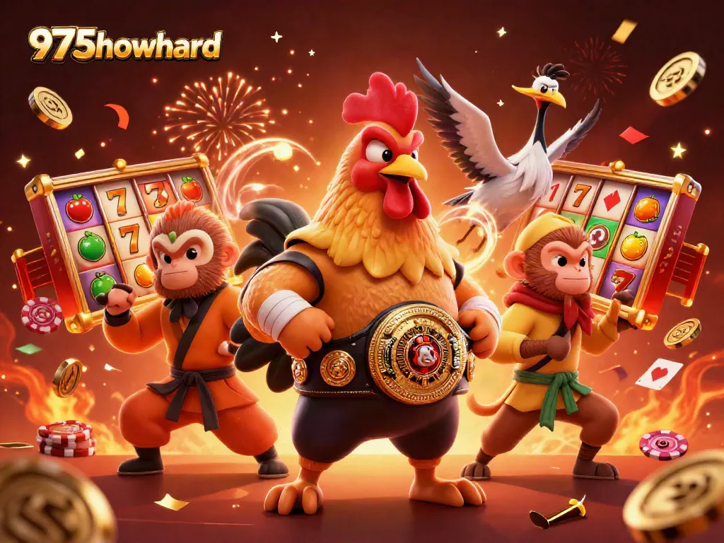 Engage with 975howard's vibrant casino scene featuring a Muay Thai rooster, Shaolin monkey, and crane master.