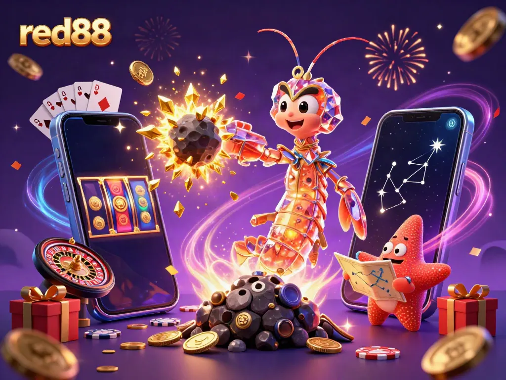 Witness red88's exciting gameplay as a mantis shrimp hero blasts through treasure-filled asteroids!