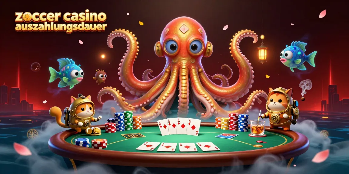 Experience thrilling gameplay at zoccer casino auszahlungsdauer with treasure hunting kraken and diving cat illustration.